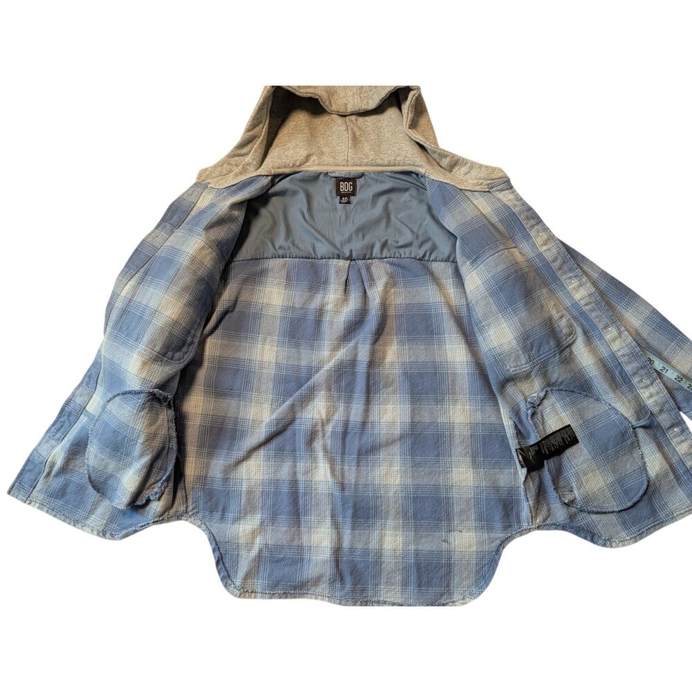 BDG Urban Outfitters Jacket Womens Small Blue Plaid Hooded Shacket Flannel - Picture 2 of 11